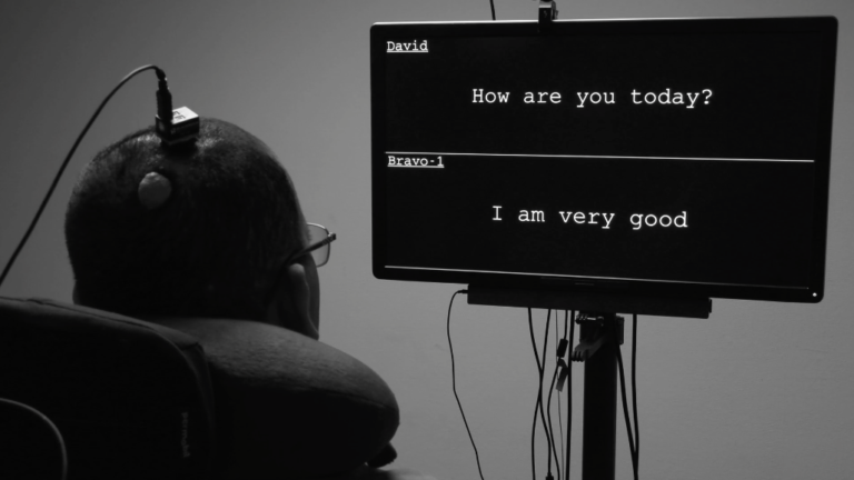 BRAVO research participant communicates through brain activity translated by a neural network.