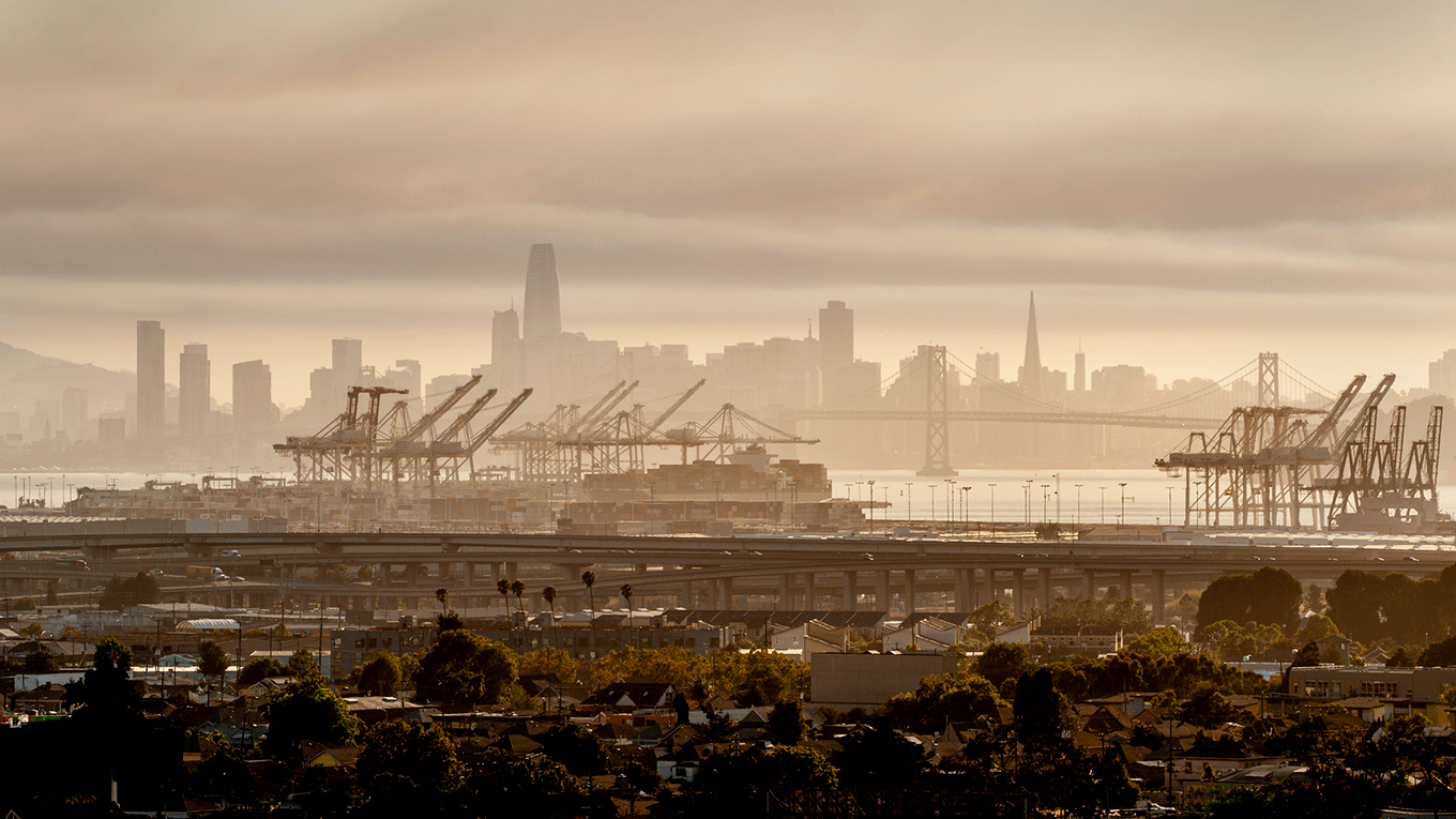 San Francisco skyline seen through brown haze