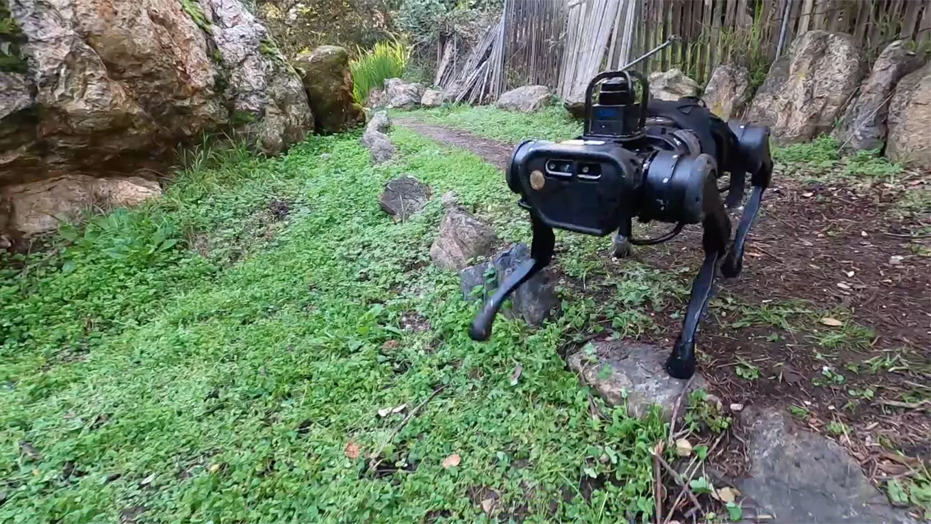 AI-directed legged robot in uneven terrain
