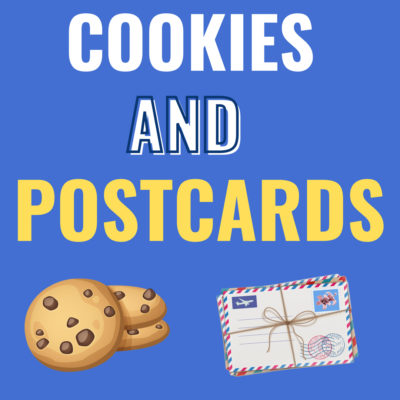 Cookies and a stack of blank postcards