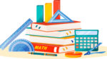 Illustration of math books, ruler, calculator, etc.