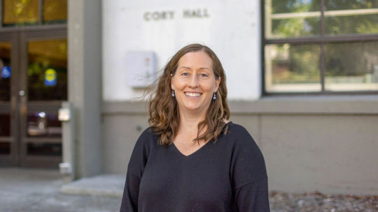 Laura Waller stands in front of Cory Hall