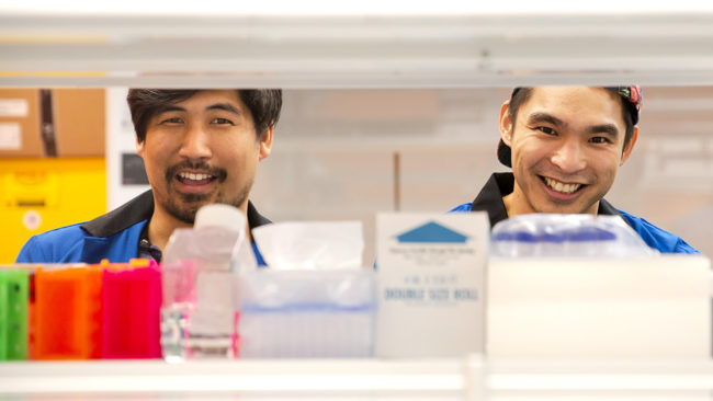 Estandian and Yang in their lab at Bakar Bioenginuity Hub