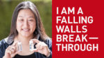 Ting Xu holding two vials. On the right is the Falling Walls Foundation line, "I am a Falling Walls Breakthrough."