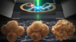 Artist’s rendering of a copper nanoparticle as it evolves during CO2 electrolysis: Copper nanoparticles (left) combine into larger metallic copper “nanograins” (right) within seconds of the electrochemical reaction, reducing CO2 into new multicarbon products.