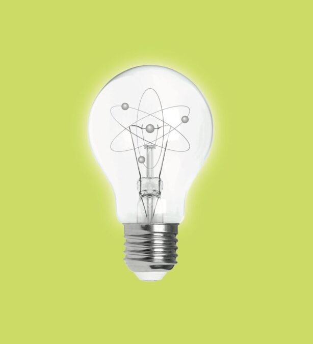 A lightbulb glows atop a lime green background.