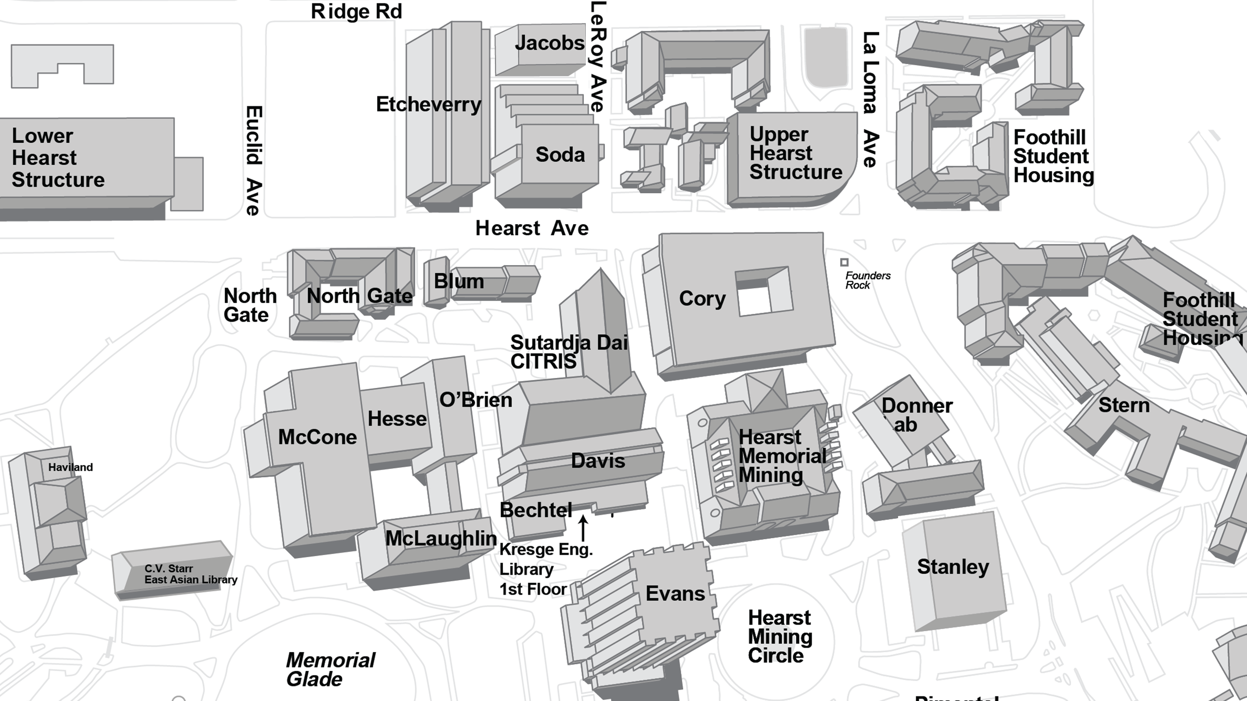 Map excerpt from engineering quadrant of Berkeley campus