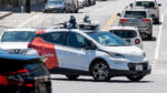 Cruise autonomous taxi operating on a San Francisco street.