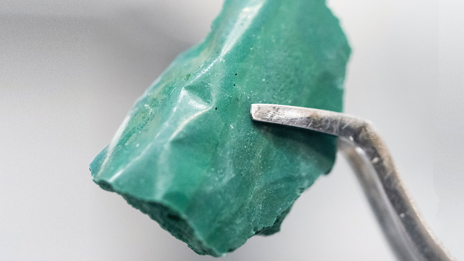 Forceps holding frozen uranium