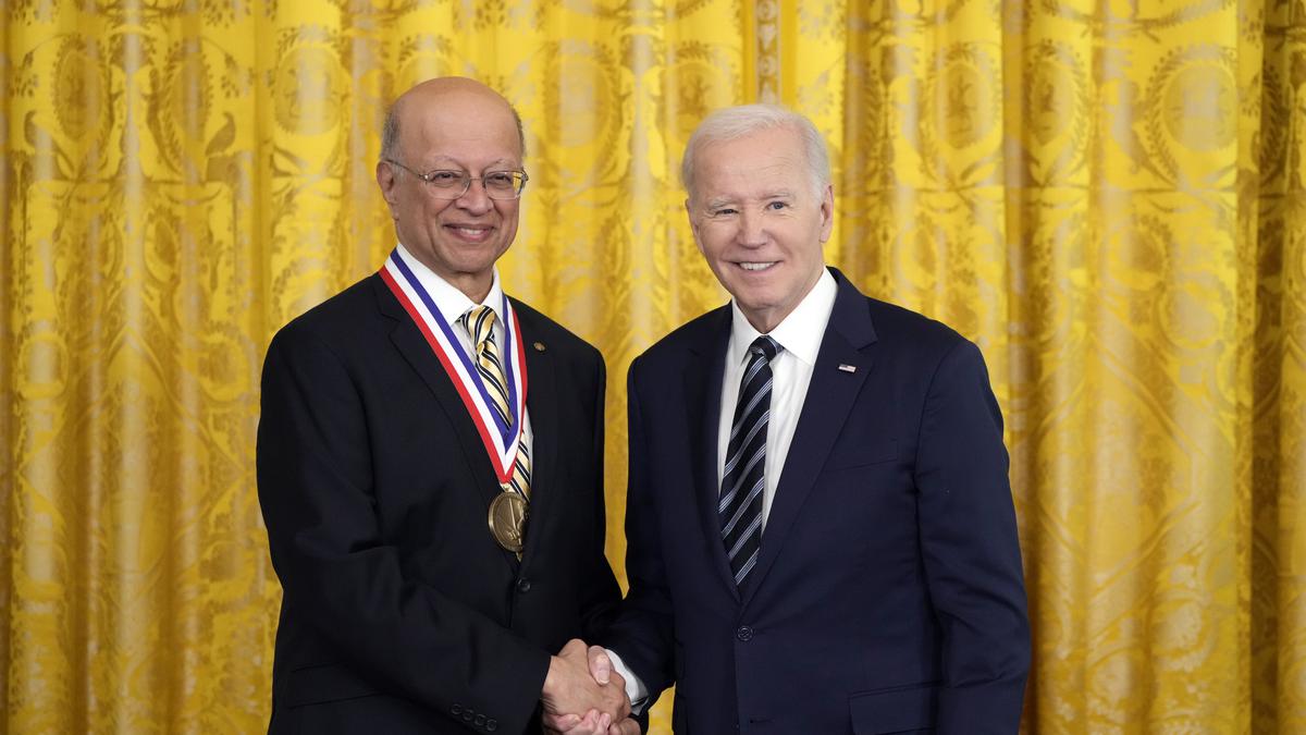 Ashok Gadgil receives the National Medal of Technology and Innovation from President Biden at the White House.