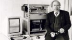 Photo of Niklaus Wirth in 1984, when he won the prestigious Turing Award. On the left is “Lilith,” one of the world’s first computer workstations with a high-resolution graphic display and a mouse, and a forerunner of today’s personal computers.