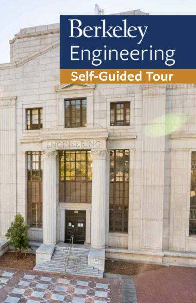 Berkeley Engineering Self-Guided Tour, superimposed on McLaughlin Hall at sunset