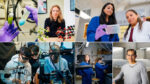 A collage of photos shows scientists working in different types of lab environments.