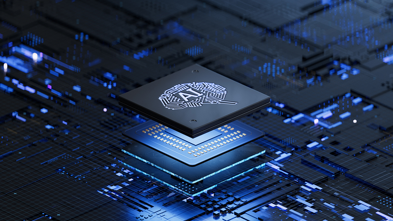 Conceptual illustration of AI chip on circuit board