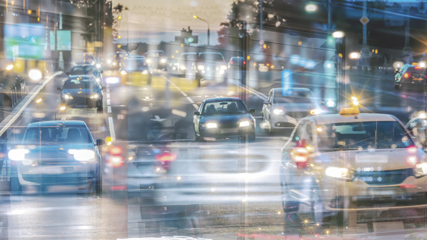 long exposure traffic motion. night city scene. multi exposure.