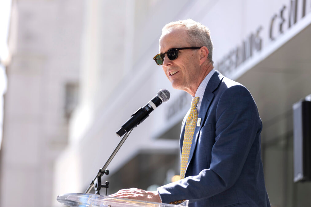 Alumnus and donor Michael Grimes addresses the crowd during the Grimes Engineering Center opening celebration