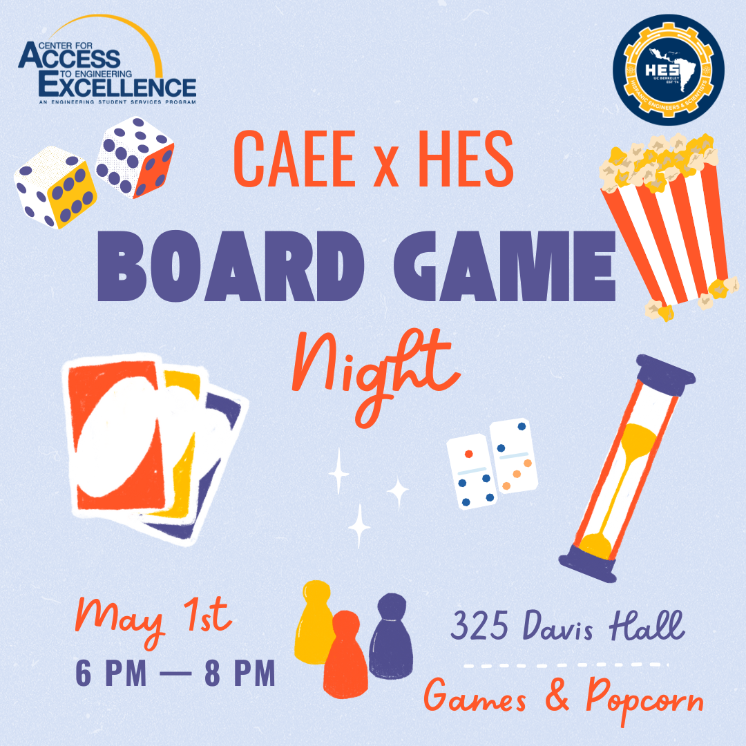CAEE x HES Board Game Night, May 12, 6-9pm, 325 Davis Hall