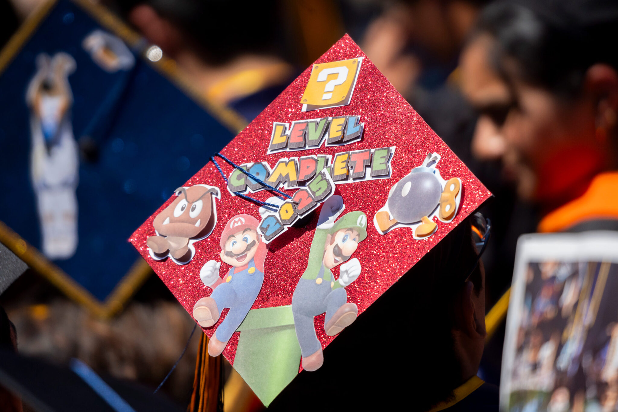 A mortarboard sports a Super Mario Bros video game theme