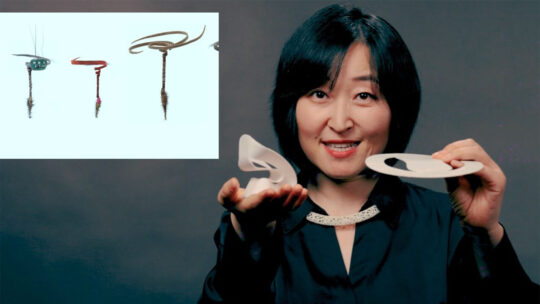 Professor Lining Yao with models created in the Morphing Matter Lab.