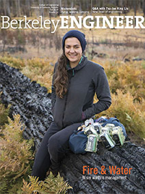 Cover of Fall 2018 Berkeley Engineer magazine, featuring civil and environmental engineering Ph.D. student Katya Rakhmatulina at the Illilouette Creek Basin in Yosemite National Park.