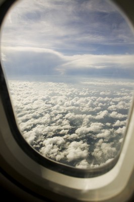 Clouds seen through airplane window