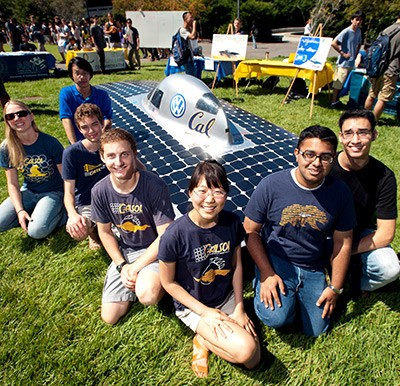 Members of CalSol in front of the solar car Impulse